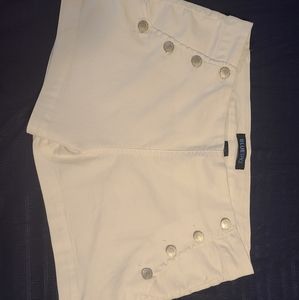 Blue Spice Side Button Pocket Shorts-White